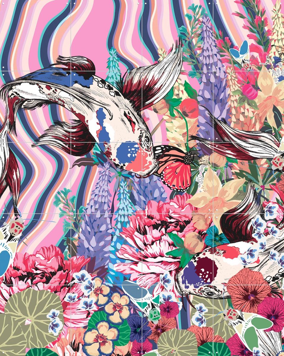 IXXI Koi Garden Pastel, Marylène Madou - 80 x 100 cm - Gratis ophangtool - Grote wanddecoratie en posters - Speels, Illustraties, Pop art, Kleurrijk