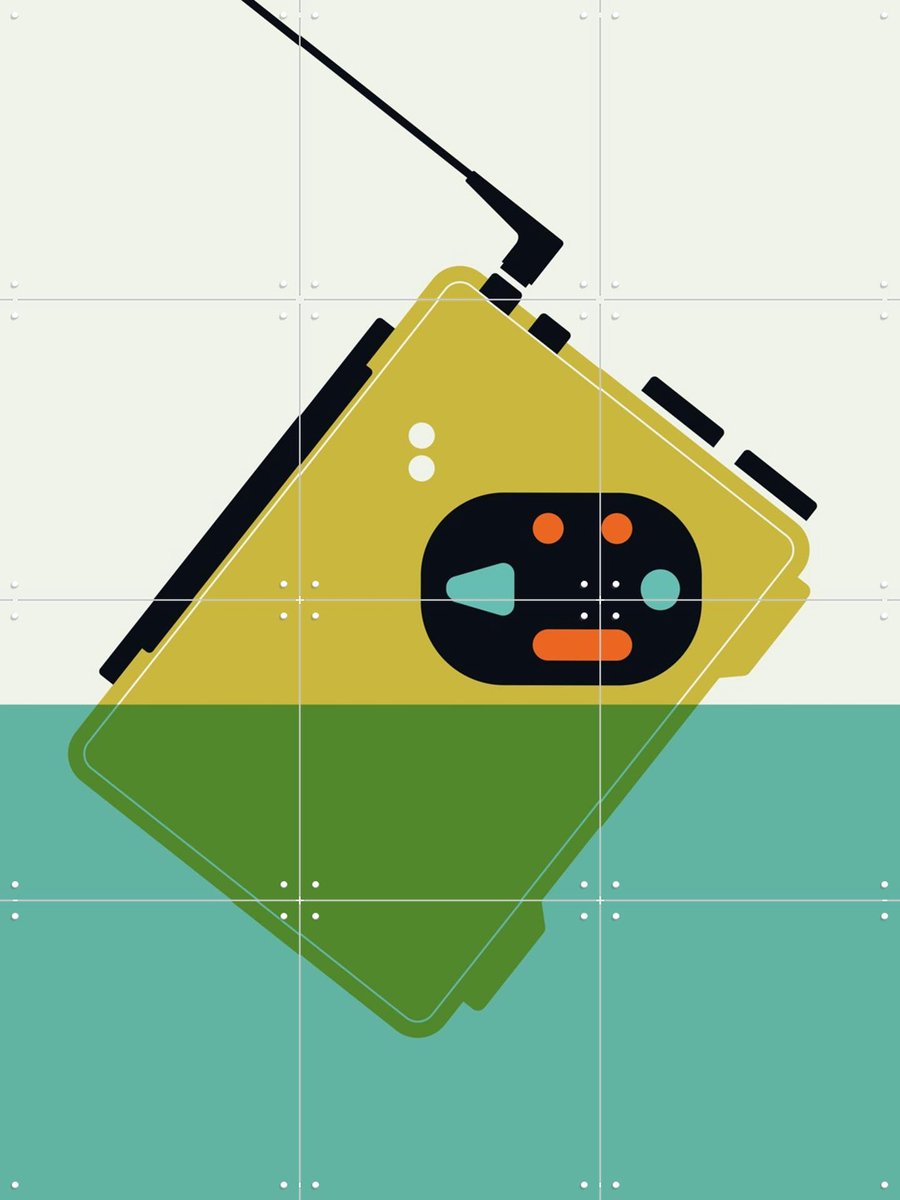IXXI Walkman, Bo Lundberg - 60 x 80 cm - Gratis ophangtool - Grote wanddecoratie en posters - Geometrische Kunst, Illustraties, Vintage, Digitale