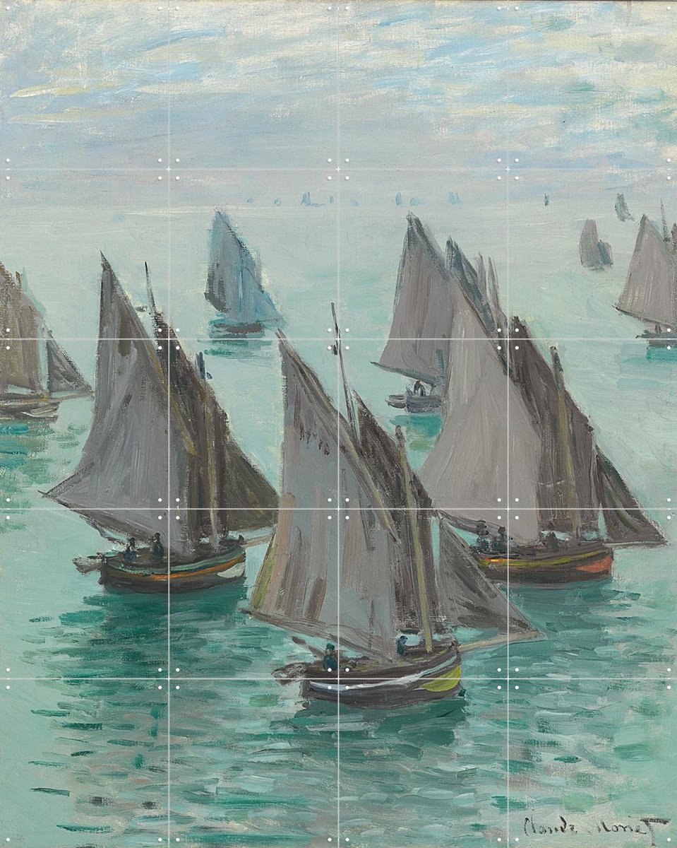 IXXI Fishing Boats - Calm Sea, Claude Monet & Bridgeman Images - 80 x 100 cm - Gratis ophangtool - Grote wanddecoratie en posters - Kleurrijk