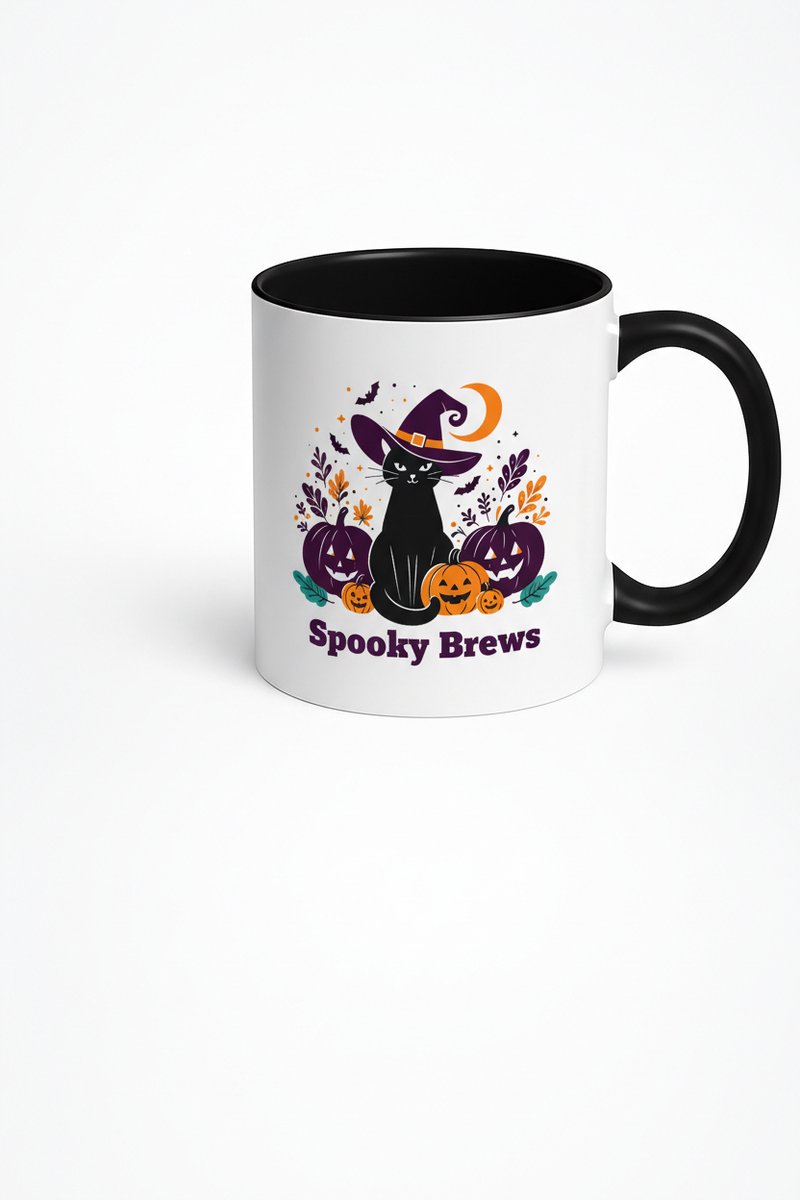 Halloween Kat Spooky Brews Koffiemok - Keramische Mok met Zwarte Kat Design