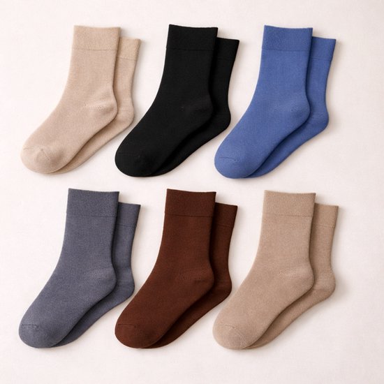 60 Pines® Dames Sokken - 6 Paar - Katoenen Sokken - Elastisch & Comfortabel & Dun - Grijs-beige, Zwart, Blauw, Bruin, Grijs & Zandkleur - Maat 39-42 - 6 Packs Cotton Socks
