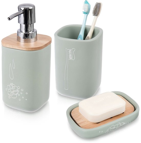 Zeller Badkamer accessoires set - 3-delig - acacia hout | Fun en Feest