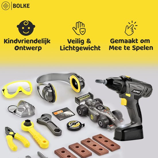 Bolke outils jouet garçons - perceuse jouet - établi jouet - coffre à outils pour enfants - 26 pièces