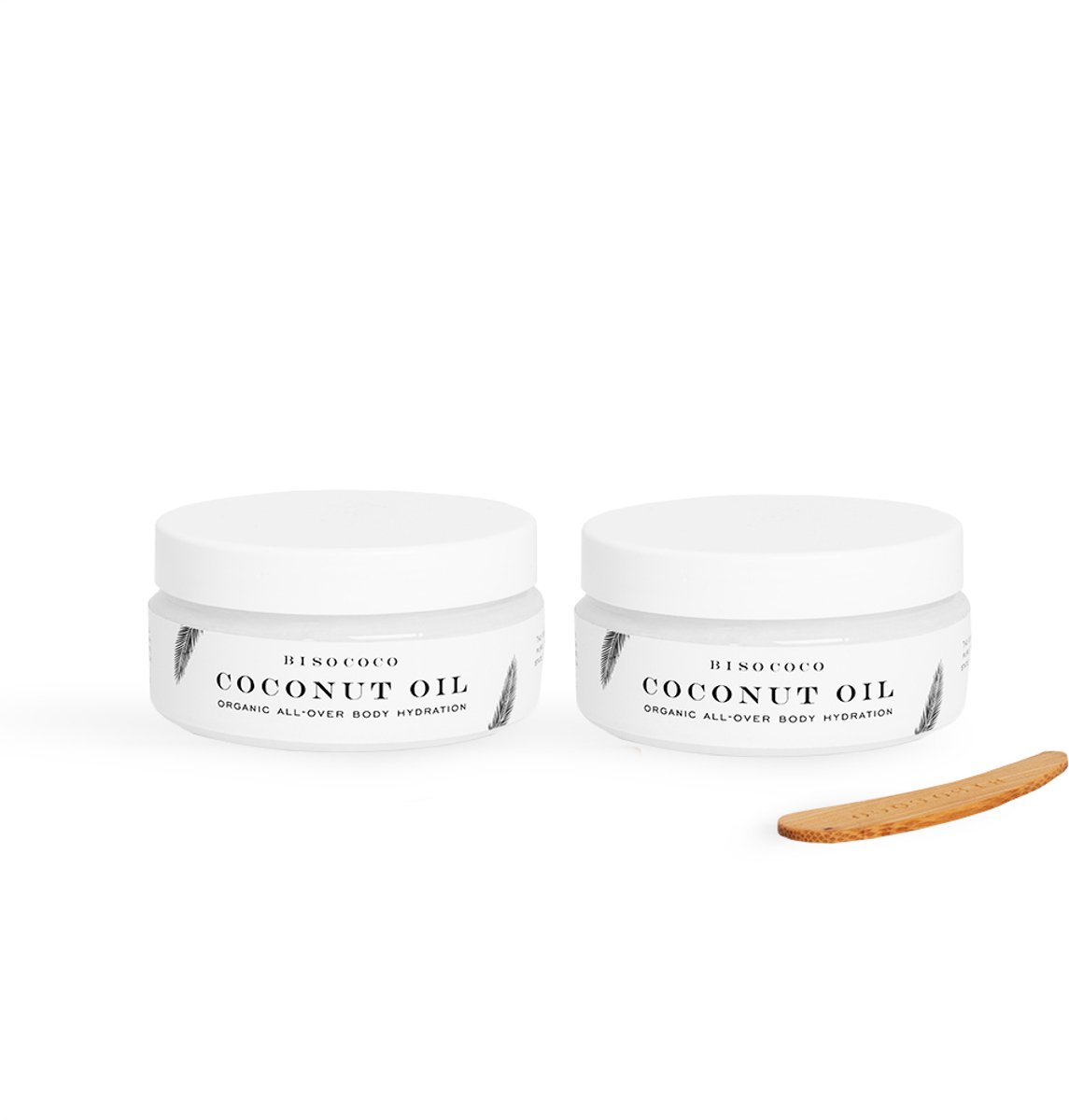 Bisococo Biologische Kokosolie Duopack 2x100 ml – 100% Pure Koudgeperste Kokosolie voor Huid en Haar – 2 Potten met Spatel