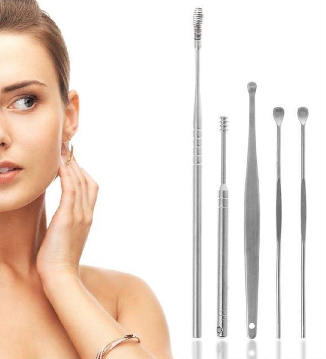 *** 5 stuks RVS Oorsmeer Verwijderaar Oorreiniger - Oorhygiene set - Ear Cleaner - van Heble® ***