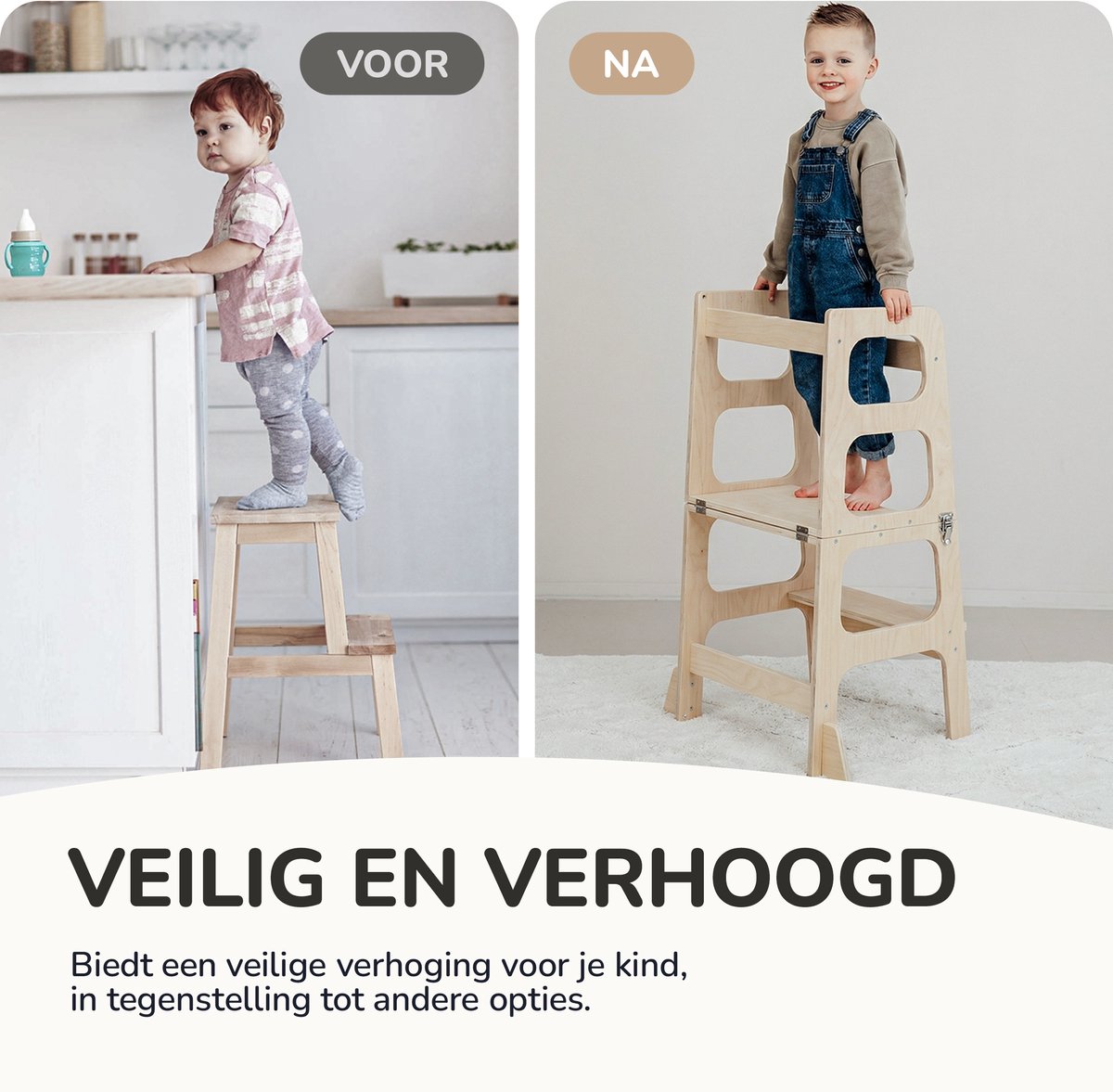 Kidzies Leertoren - Keukenhulp - 3 in 1 - Opvouwbaar - Kindertoren - Kindertrap - Glijbaan - Speeltafel - Montessori leertoren — afbeelding 4