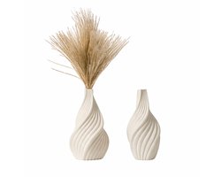 Luxaliving Keramische Vazen Set van 2 – Beige – Gedraaid Design – 21 cm & 19 cm