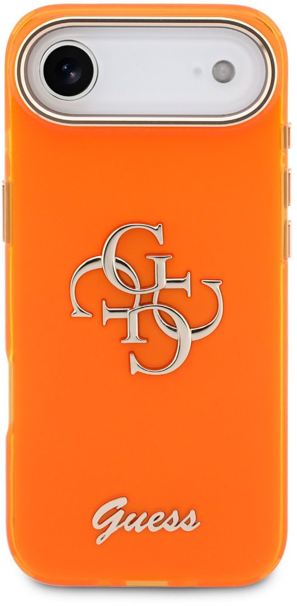 Guess telefoonhoesje voor Apple iPhone 17 Air - 4G Script met metalen logo - Oranje - Zilveren rand