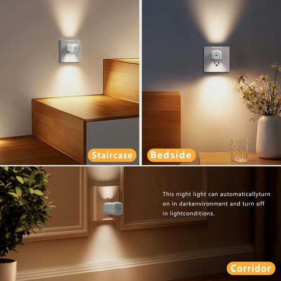 6 Stuks Mini LED Nachtlampjes met Lichtsensor - Plug-in Stopcontactlampjes voor Slaapkamer en Gang - Sfeerverlichting van Dusk tot Dawn - Energiesparende Binnenkamerlampen van Merkloos — afbeelding 2