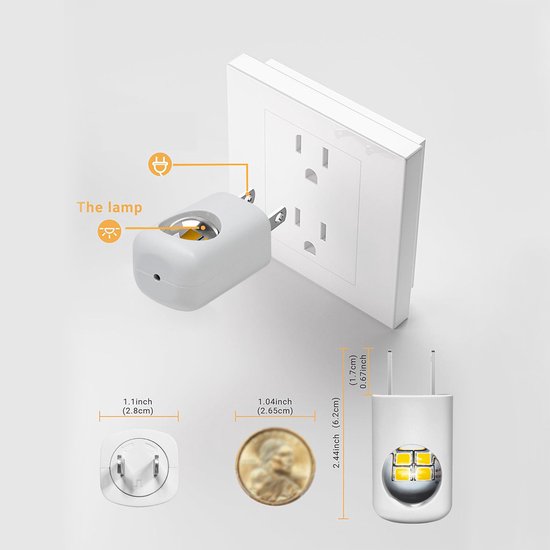 6 Stuks Mini LED Nachtlampjes met Lichtsensor - Plug-in Stopcontactlampjes voor Slaapkamer en Gang - Sfeerverlichting van Dusk tot Dawn - Energiesparende Binnenkamerlampen van Merkloos — afbeelding 3