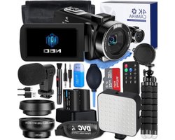 Caméscope de Luxe - Appareil photo numérique - Compact - Handycam - Appareil vidéo - Caméra Vlog pour débutants - 4K - Zoom numérique 16x - Set complet - Zwart