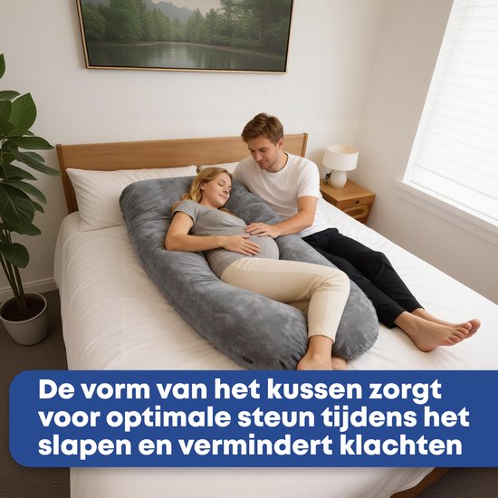 Earkings Zwangerschapskussen Zijslaapkussen 140x80cm U-vorm met Afneembare hoes - Body Pillow donkergrijs van Earkings — afbeelding 3