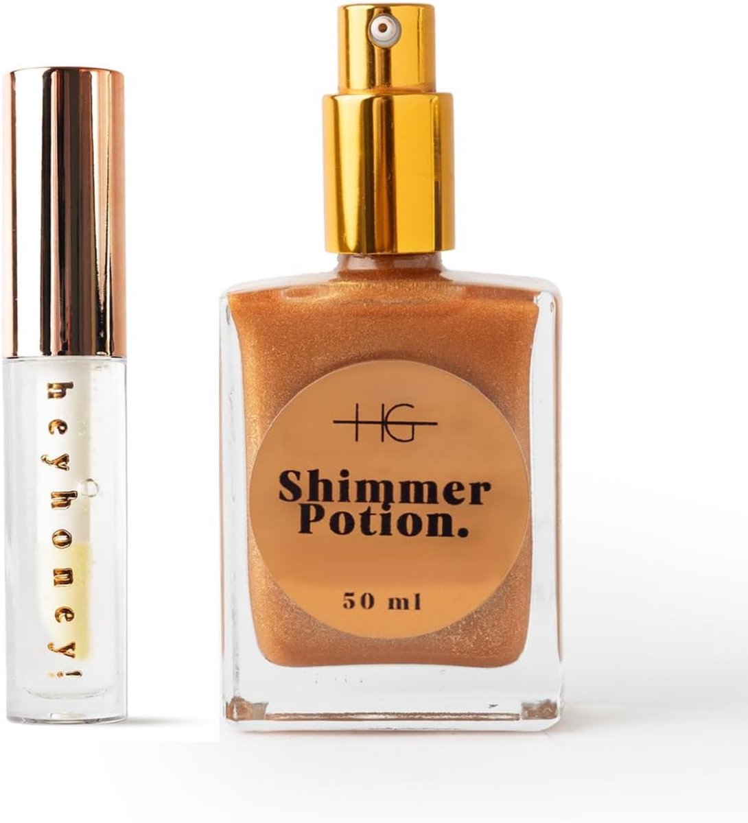 HG AESTHETIC Summer Shine Set – HeyHoney Lip Oil 10 ml + Elixir Shine Dry Oil 50 ml – Hydraterende Duo voor Stralende Lippen & Huid (Bronze Luster + Honey) - cadeautje vrouw