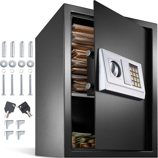 tectake® Elektronische Kluis - Met Cijferslot en Reserve Sleutels - Massieve Deur, Uitneembare Plank, LCD Weergave - 50 x 35 x 34,5 cm - Inclusief Batterijen, 17,8 kg