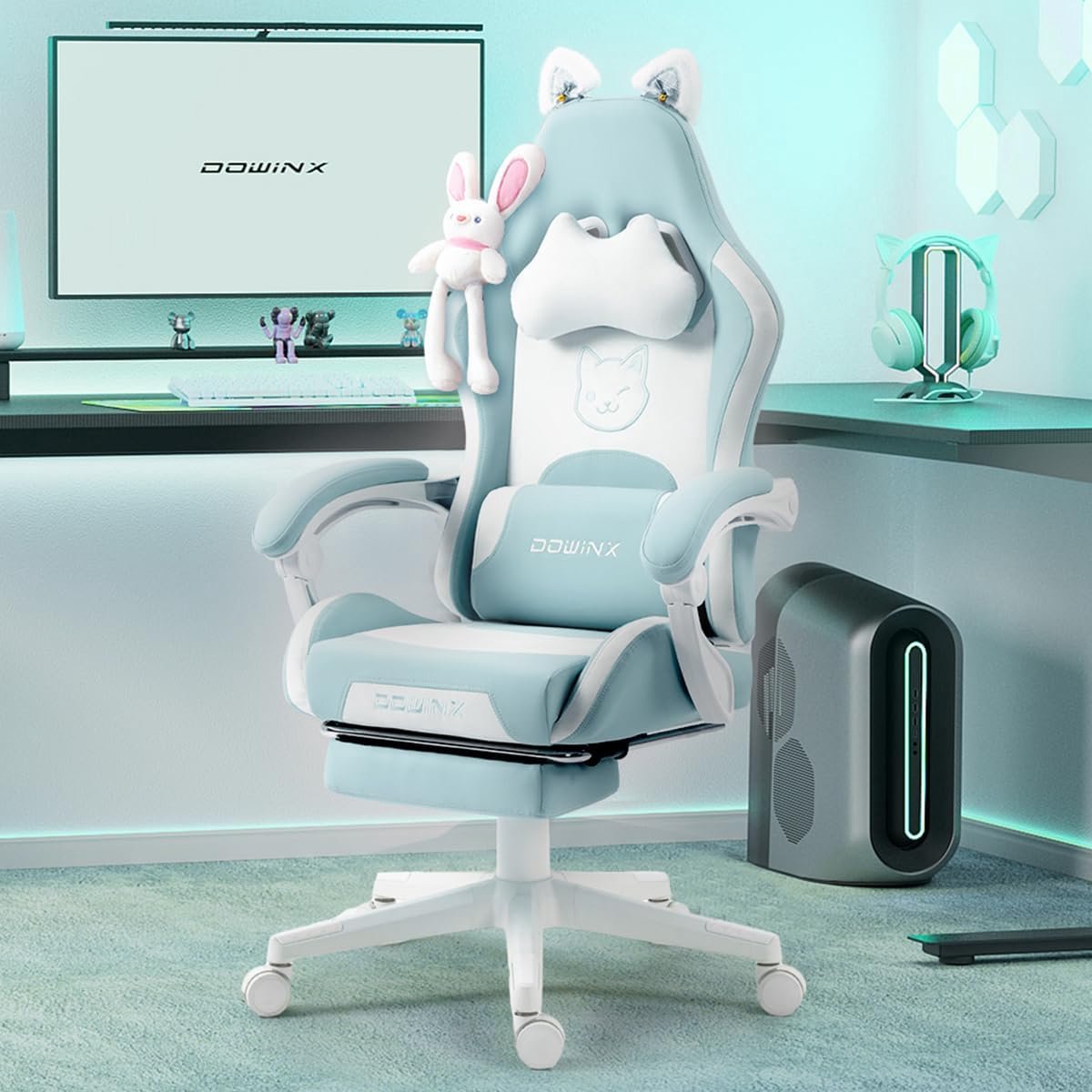 Dowinx Cute Cat Gaming Stoel Ergonomisch met Voetensteun - afbeelding 3