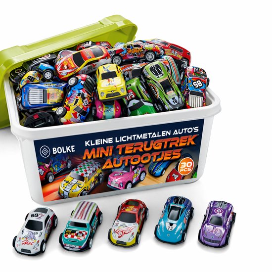 Petites voitures à ressort - voitures miniatures - petites voitures - petits cadeaux à distribuer - 30 pièces en métal - dans une belle boîte de rangement
