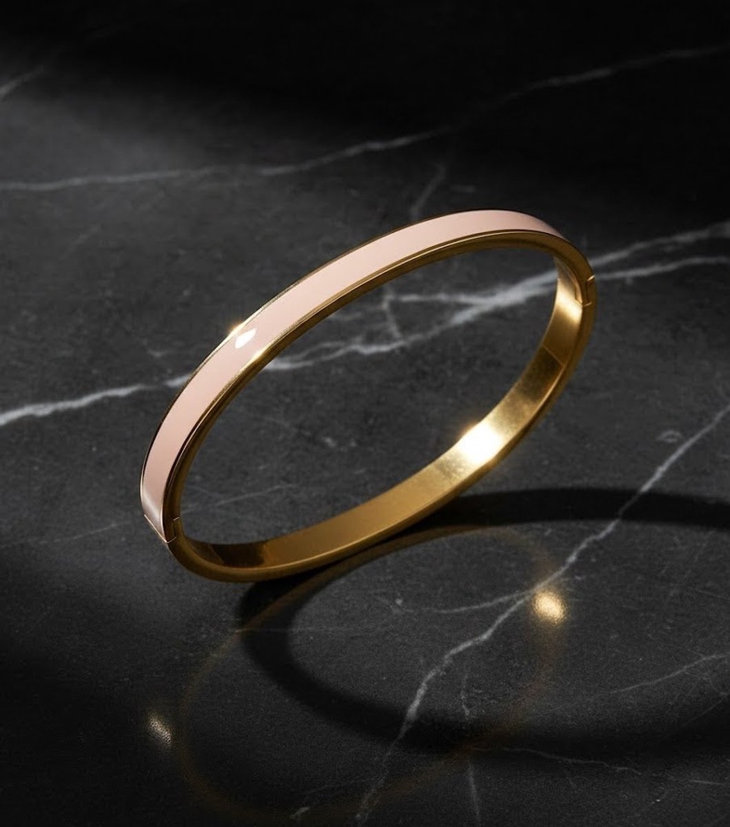 Glintweave – Roestvrijstalen Bangle Armband met Roze Emaille – 18K Verguld – Dames – Goud/Roze