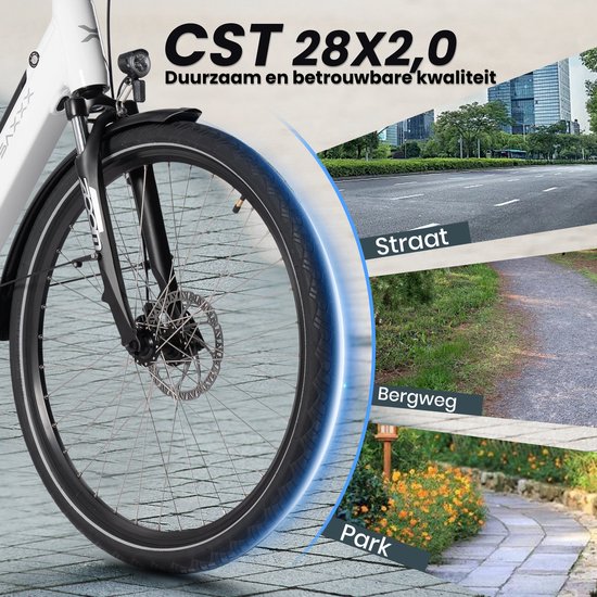 SAXXX E-Bike Stadsfiets 28 Inch - Actieradius tot 90 km - 468Wh Uitneembare Accu - 95% Voorgemonteerd - 250W Motor - ZOOM Mechanische Schijfremmen - Aluminium Frame - Shimano 7 Versnellingen - Wit — afbeelding 2