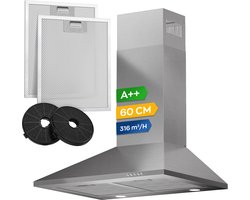 Heinrich’s HDU 7625 60cm Afzuigkap RVS - inclusief set koolstoffilters – 334m3 - energieklasse A++