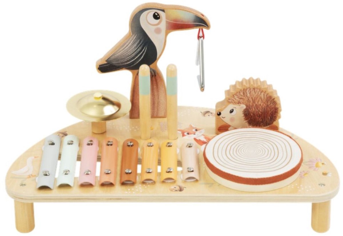 Beebie Babbels - Muziektafel – Muziek Speelgoed - Houten Speelgoed - Speelgoedinstrumenten - Muziekspeelgoed 1 jaar - Met Xylofoon, Triangel en Trommel — afbeelding 8