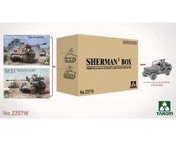 Takom Modelbouwpakket Militaire voertuigen - 2207W Sherman² BIG BOX - M51 Degem Alef - M4A1(76)W VVSS - US Army 1/4 Ton Utility Truck Plastic - 1:35 - Modelbouw