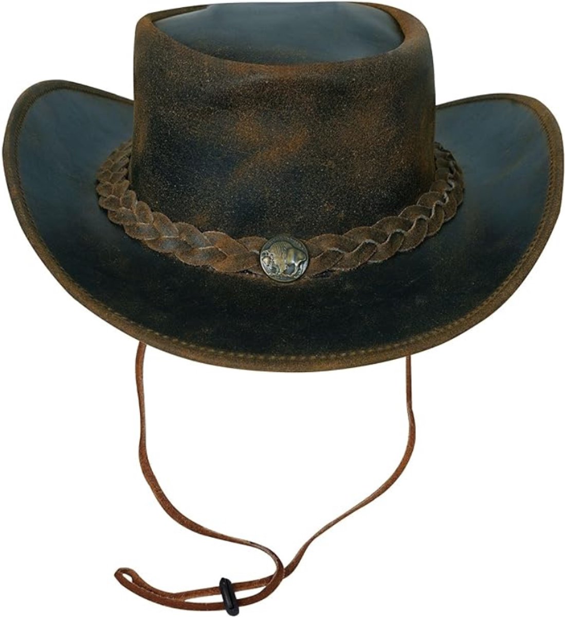 Imperatoris - Leren Cowboy Hoed met Verstelbare Rand en Kinriem - Unisex - Lederen Hoed voor Volwassenen - Stoere Lederen Cowboyhoed voor Outdoor en Vrije Tijd - Maat L - Tan