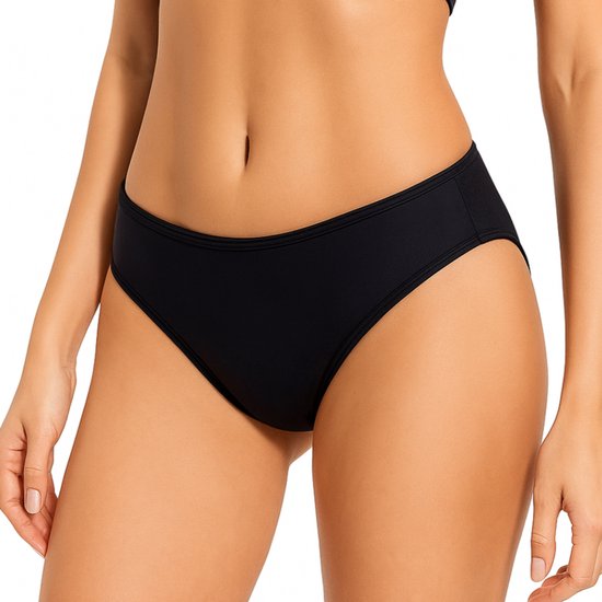 Bas de bikini menstruel - Maillots de bain menstruel - Slip de bain menstruel - Entrejambe clair - Zwart - Taille S