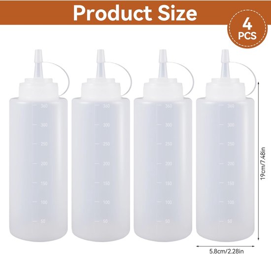 Deze vierdelige set sausflessen bevat knijpflesjes van 360 ml, kruidenflesjes en transparante, zachte plastic flesjes, geschikt voor sauzen, mosterd, ketchup, mayonaise, olijfolie, enz. van Merkloos — afbeelding 2