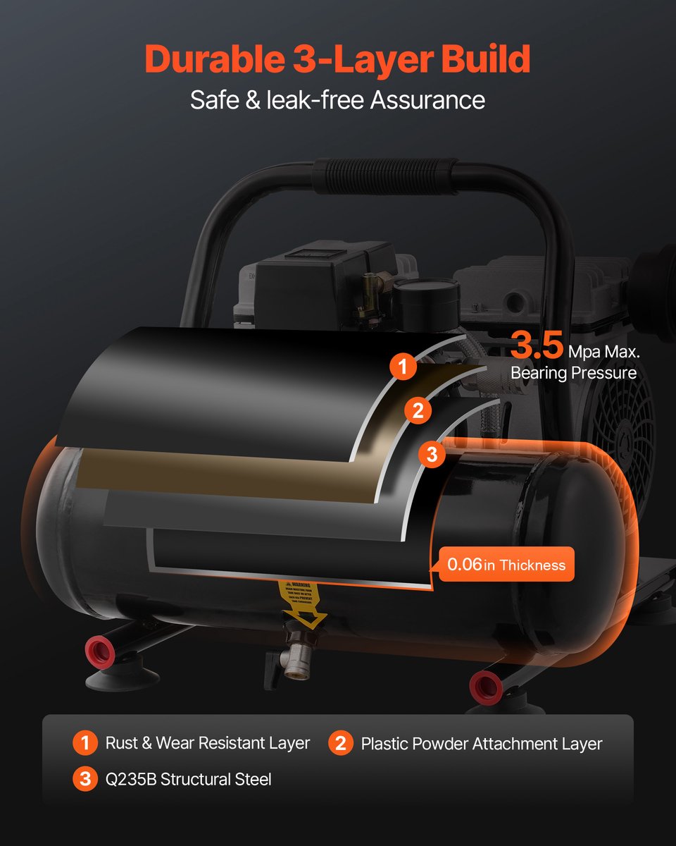 VEVOR Compressor 4l Luchtcompressor 120psi Perslucht 635w Fluistercompressor – foto 4