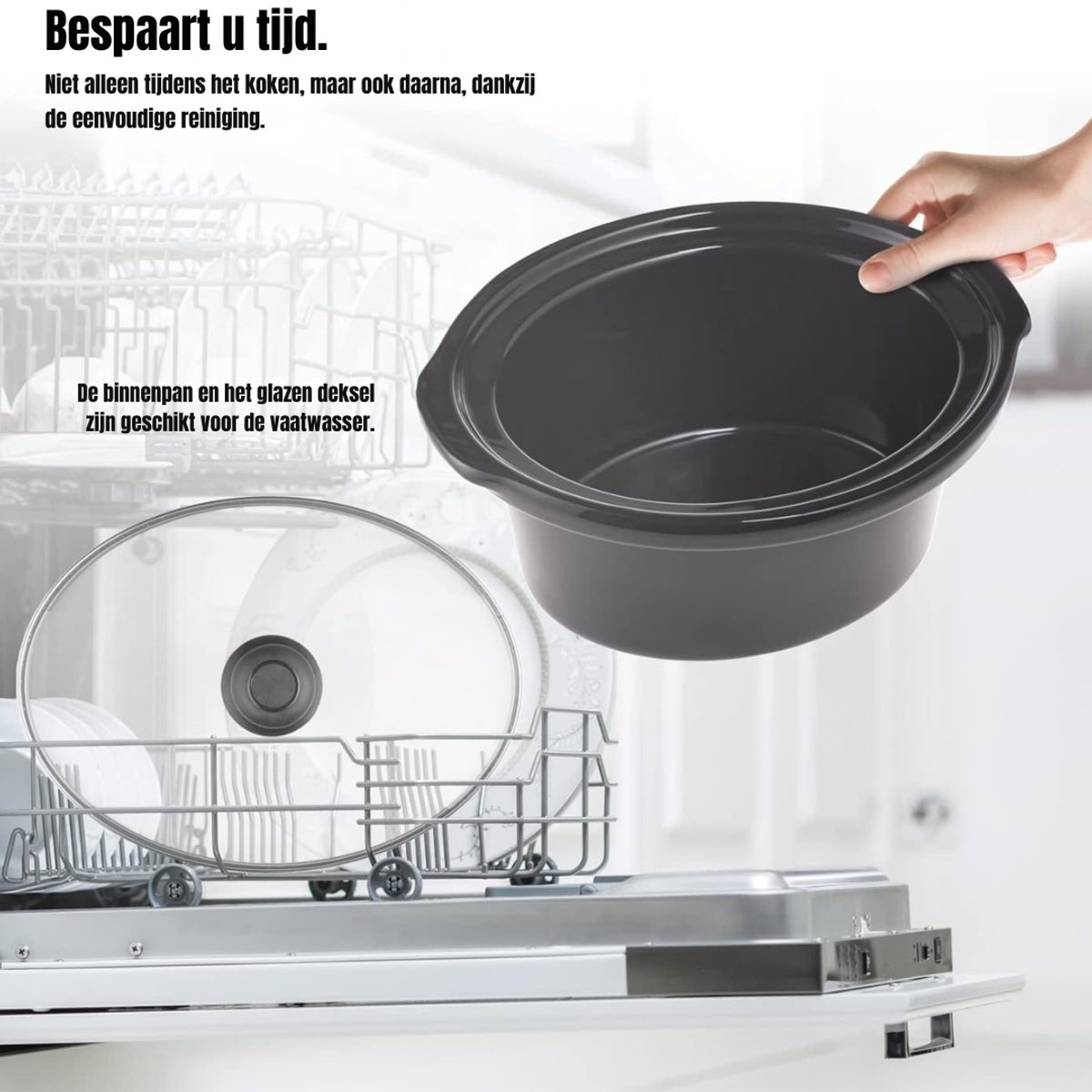 Aura® Slowcooker met Timer Zilver/Zwart 25cm x 32cm x 23cm - afbeelding 2