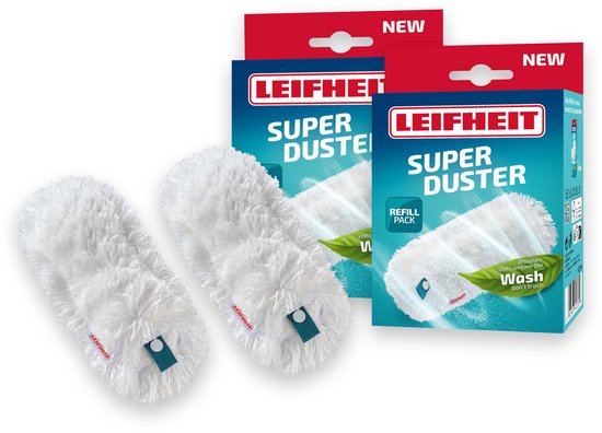 Leifheit Superduster plumeau M navulling - microvezel - 50x wasbaar - set van 2 vervangingsdoeken