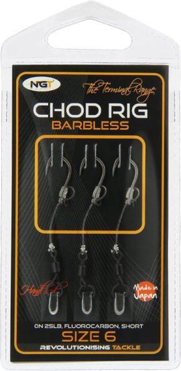 NGT Korte Chod Rigs Barbless Karperonderlijnen - Haakmaat 6 - Trekkracht 11,3kg - 3 stuks
