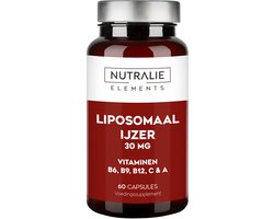 Nutralie Ijzer Liposomaal Elements - 60 Capsules - Supplementen Tegen Vermoeidheid - Mannen en Vrouwen - met Vitamines C, B6, B12, Foliumzuur & Vitamine A