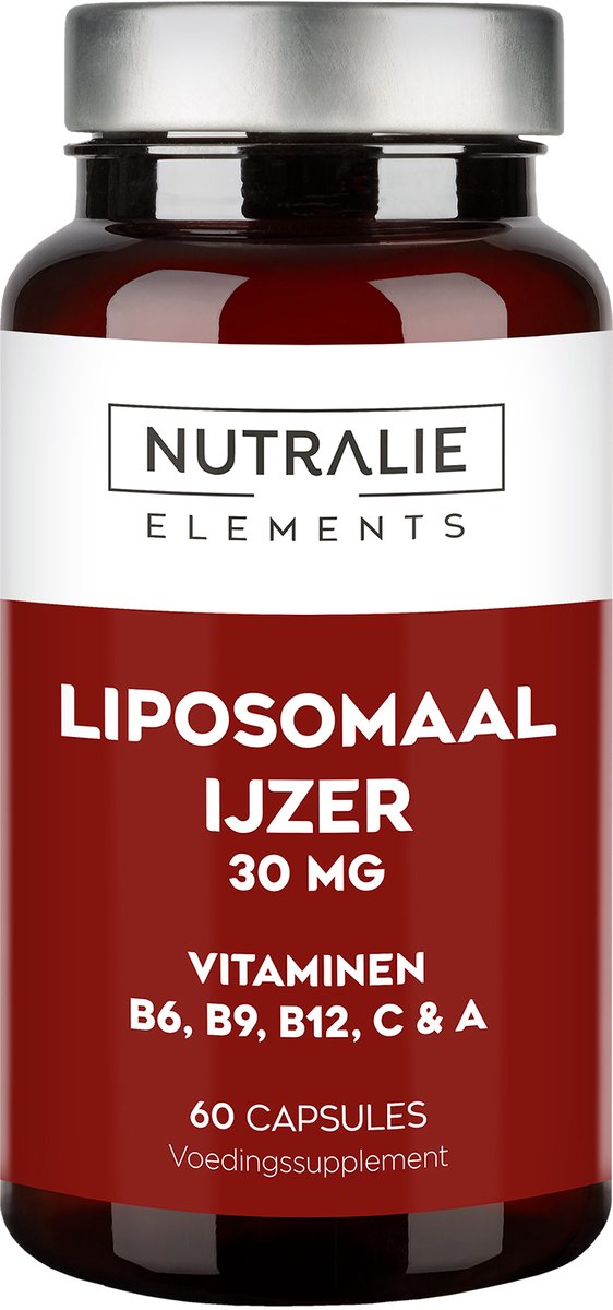 Nutralie Ijzer Liposomaal Elements - 60 Capsules - Supplementen Tegen Vermoeidheid - Mannen en Vrouwen - met Vitamines C, B6, B12, Foliumzuur & Vitamine A