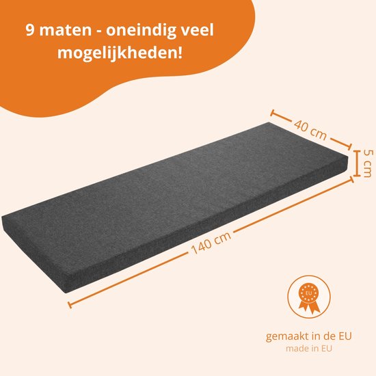 Coussin de canapé sleepling 140 x 40 cm gris foncé, coussin de canapé, coussin d'assise pour rebord de fenêtre, housse lavable, dessous antidérapant, fabriqué en UE