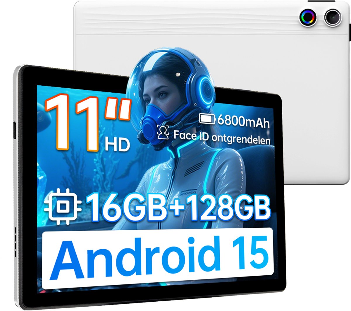 Hotlight A7 - Android 15 Tablet - 11 inch - 16(4+12)GB RAM/128GB ROM– 6800mAh - Wit