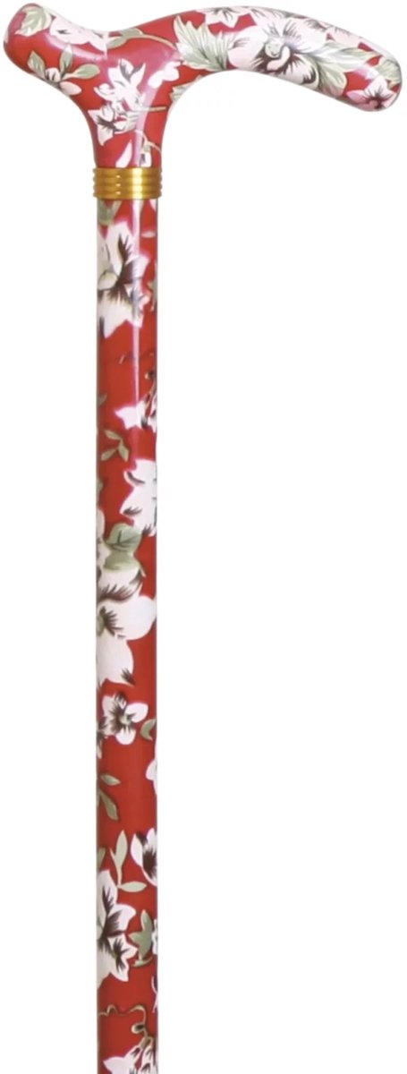 Garcia 1880 Verstelbare wandelstok – Rood met bloemen – Verstelbaar van 77 tot 99 cm – Aluminium – Petit derby handvat – Kleine handen – Wandelstok vrouwen en mannen – 90 kilo belasting