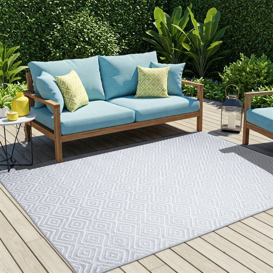 Tapiso Ibiza Buitenkleed Lichtgrijs Outdoor Buitenmat Picknick Maat- 150x240