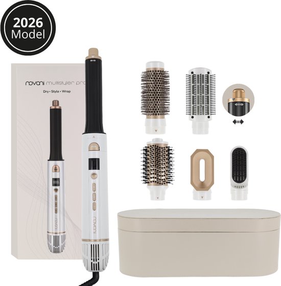 Novani Airstyler Pro – 6-in-1 Multistyler Föhn – Krultang, Krulborstel & Stijlborstel – Ionentechnologie & Cold Shot – Inclusief Luxe Leren Opbergdoos