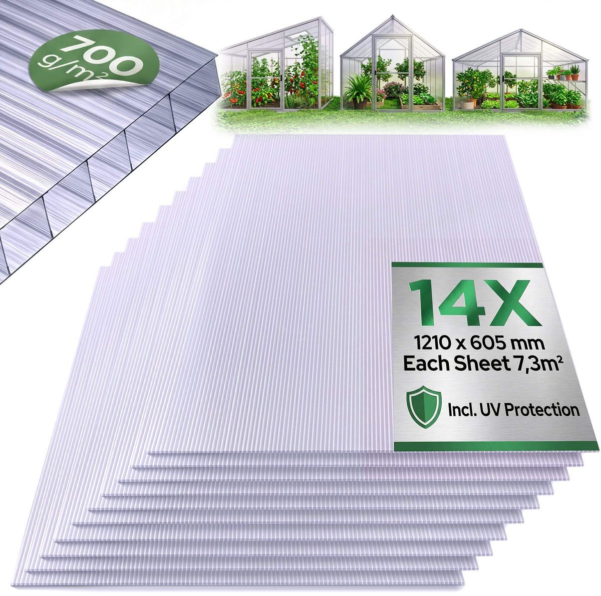 AREBOS 14 x Polycarbonaat Tweeling-Muurvellen 4 mm Multi-wandige vellen