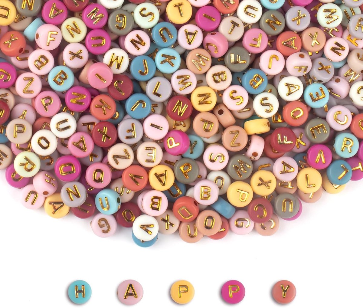 longziming - Gekleurde Kralen - 1000 Letter Kralen - 4x7mm Gekleurde Ronde Acryl Kralen - Voor Rijgen - Armbanden - Sieraden - DIY-Maken - Knutsels - Halskettingen - Hangers - Accessoires - Goud
