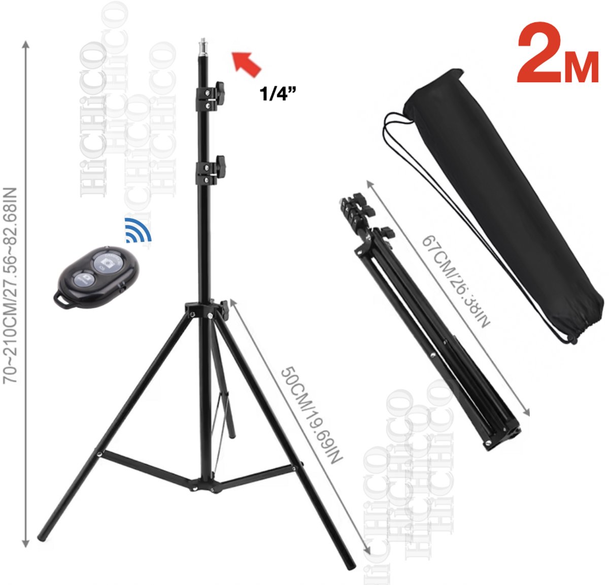 HiCHi® Telefoon Statief - Camerastatief - Tripod smartphone - Statief – Standaard - Tripod 2M met Draagtas