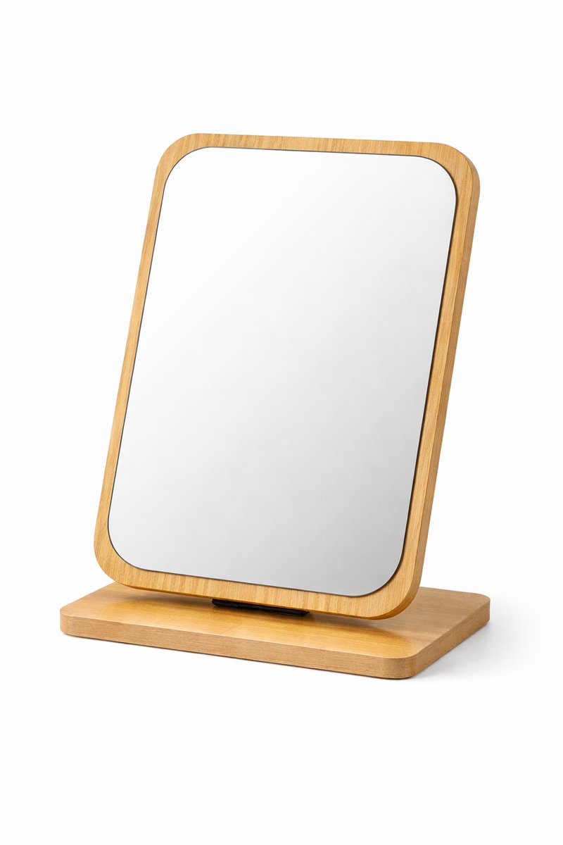 Houten Make-up Spiegel met Standaard – Verstelbare Tafelspiegel 90° – HD Cosmeticaspiegel – Bureau & Kaptafel – 20,5 x 16 cm