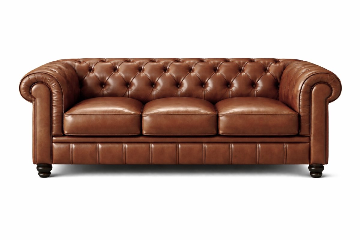 Chesterfield Bank - 3 Zits - Kaneel Bruin - Leer - Sofa