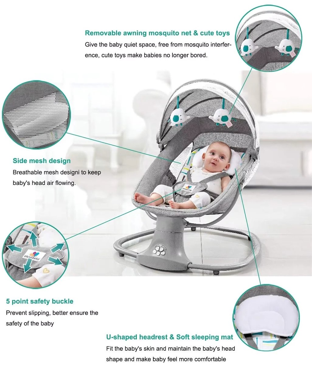HHHK - Elektrische Wipstoel - Babyschommel - Wipstoel - Elektrische Babyschommel - Babyswing - Elektrische Wipstoel Baby - Baby thumbnail 4