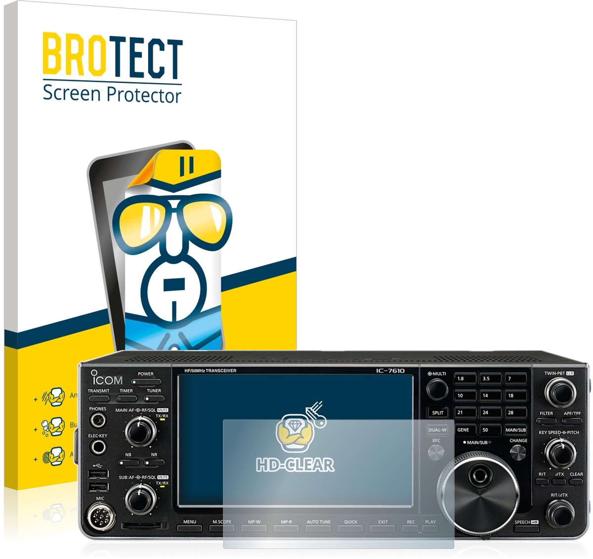 BROTECT - Screenprotector voor Icom IC-7610 - Folie Beschermfolie transparant 2 Stuks