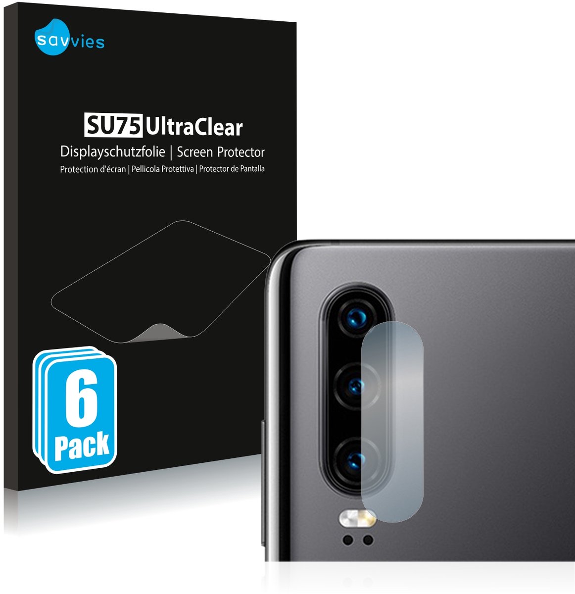 Savvies - Screenprotector voor Huawei P30 (ALLEEN Camera Lens) - Folie Beschermfolie transparant 6 Stuks