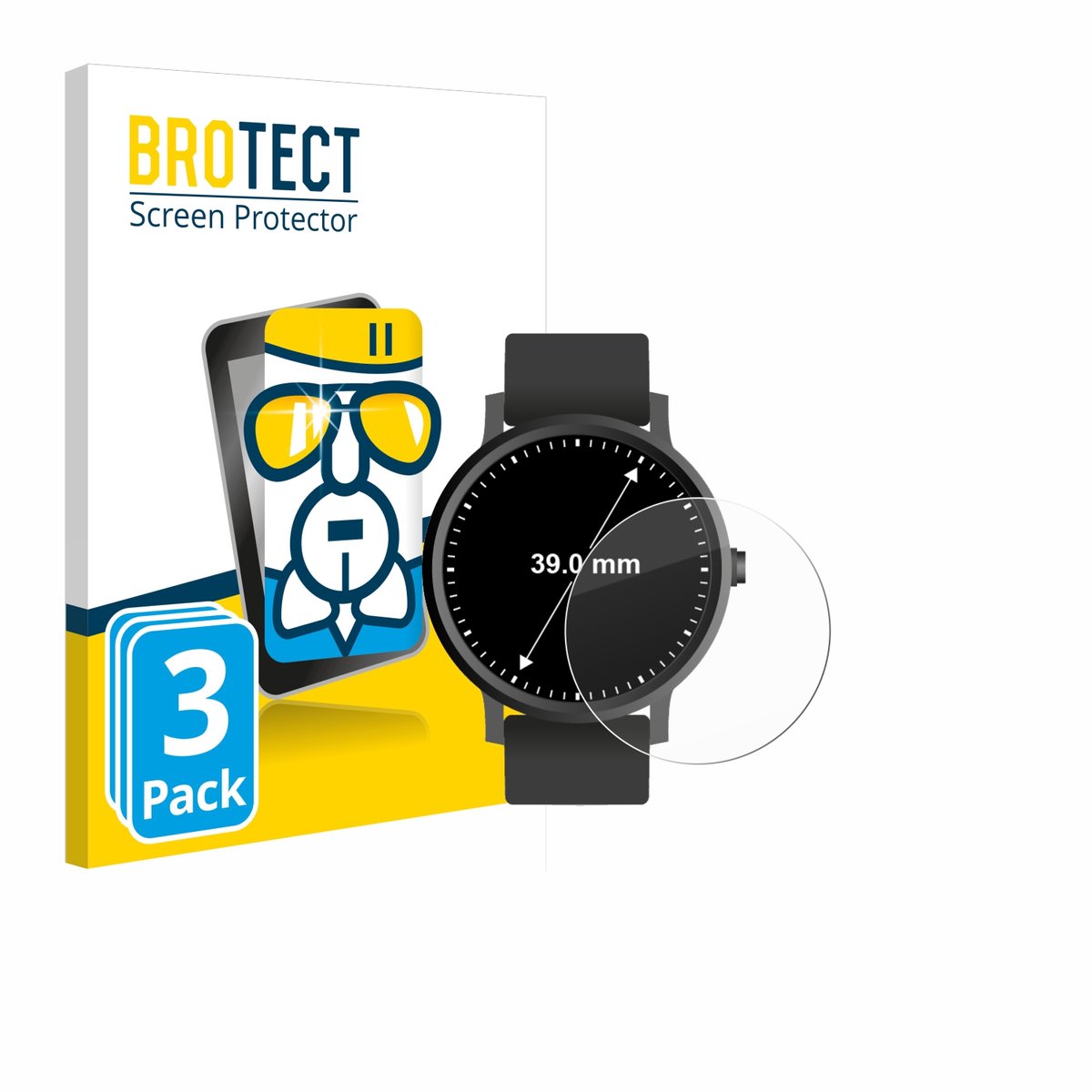 Screenprotector 3 Stuks voor Ronde Displays (ø: 39 mm) Beschermglas transparant