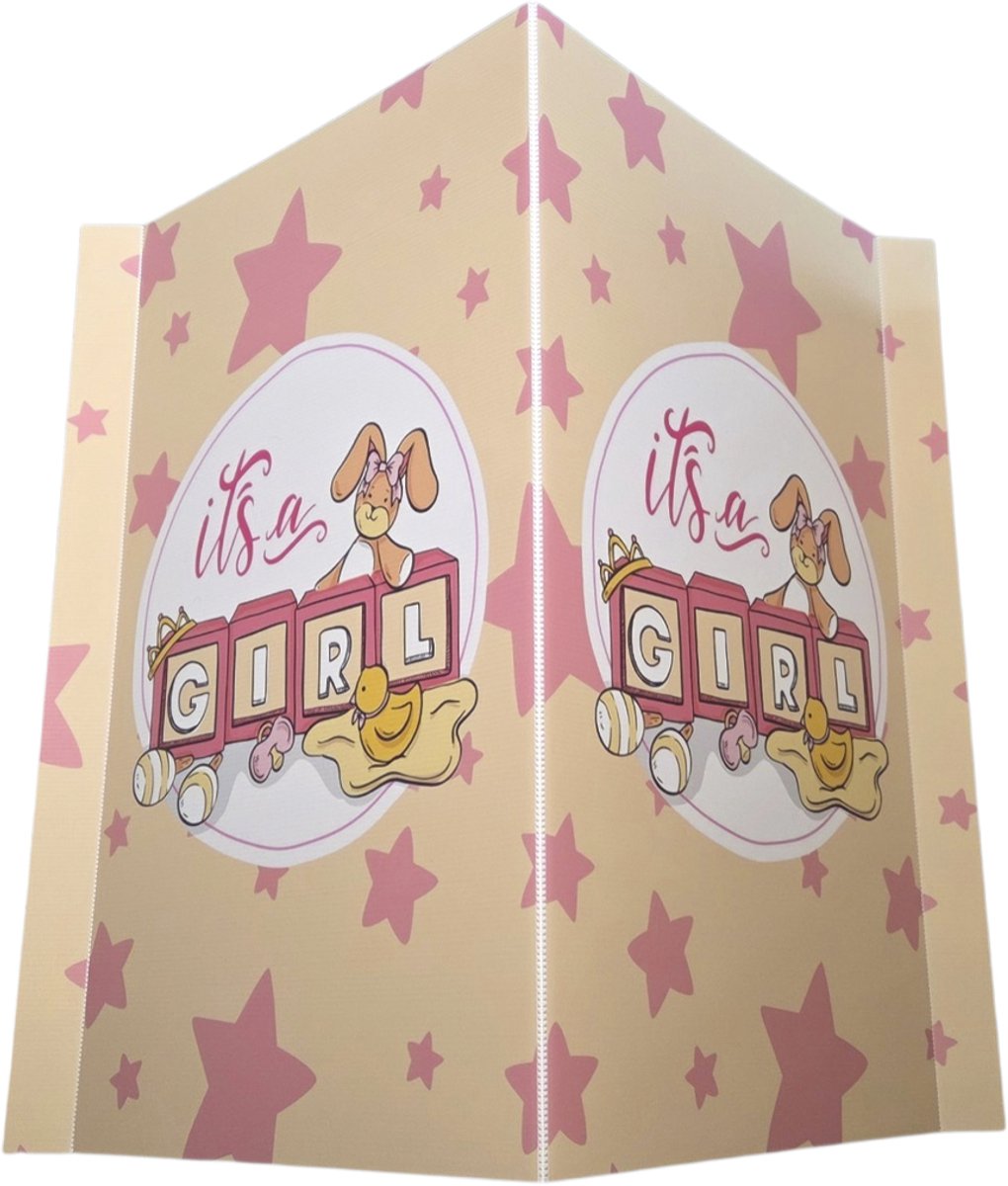 Geboortebord/ Raambord/ babybord | "It's a girl!" | 100 x 70 cm | Het is een meisje | Baby | Geboorte | Aankondiging | Kanaalplaat | V-bord | Inclusief sterke dubbelzijdige tape | 1 stuk