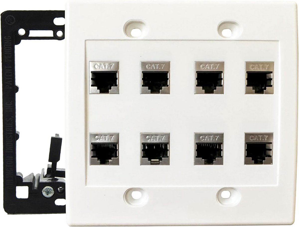 Netwerk Wandplaat Met 8 Poorten Cat 7 Ethernet Keystone Aansluiting - Wit